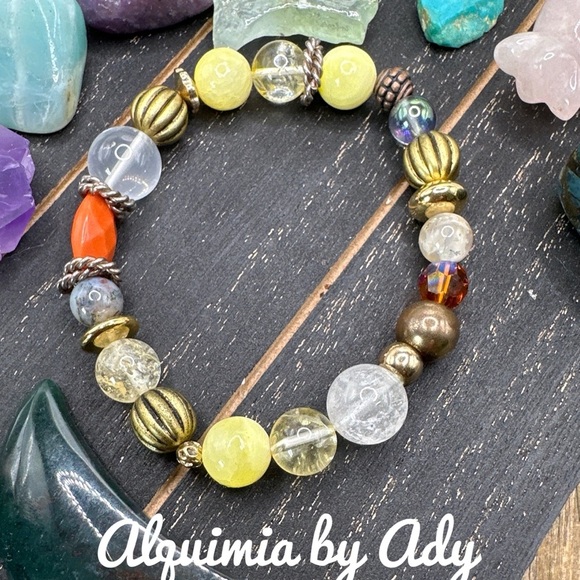 Big yellow jade Citrine beaded maxi beads chunky unique handmade bracelet - Picture 1 of 6